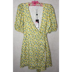 NWT Gianni Bini Lemon Asher Puff Sleeve Wrap Dress, Size 4, (Flawed)